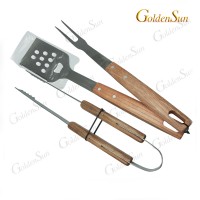 High Quality 3 pcs BBQ Tools Set With Beech Wood Handle