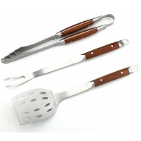 High quality stainless steel outdoor bbq tools set outdoor barbecue tools with Pakka wood handle