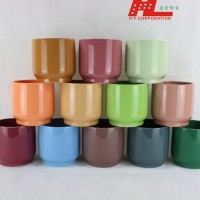 Color Flower Pot Ceramic Eco Friendly Glazed Garden Home Decoration